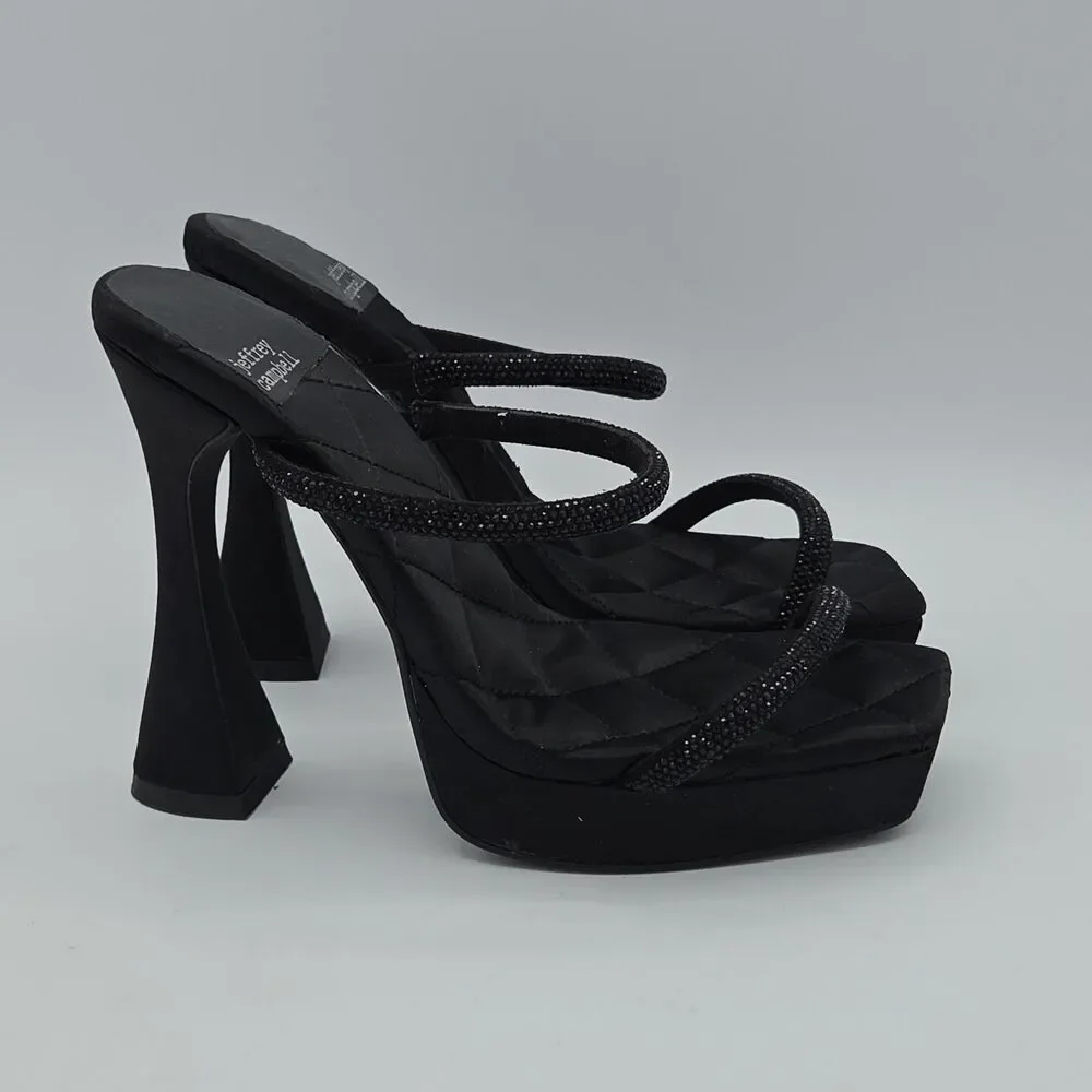 Jeffrey Campbell Movie Platform Heel Sandals Size 6.5 Black Sparkle Y2K Slides